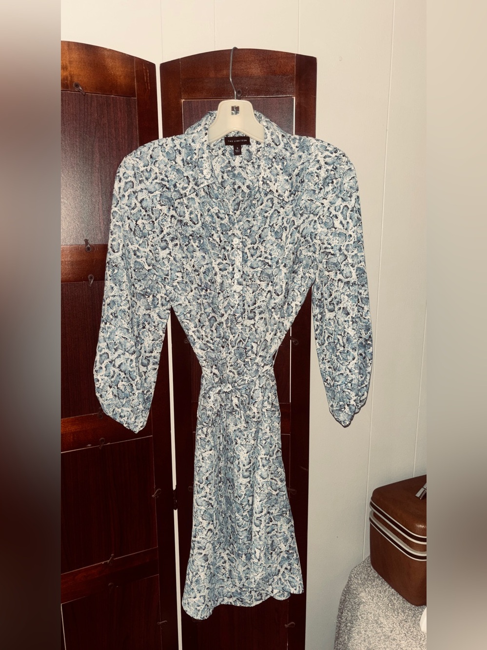 The Limited Blue and White Snakeskin-Pattern Button Blouse